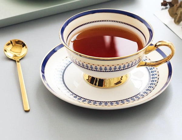 British Tea Cups, Porcelain Coffee Cups, Latte Coffee Cups, Tea Cups and Saucers, Coffee Cups with Gold Trim and Gift Box-LargePaintingArt.com
