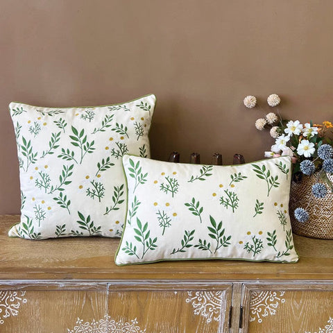 Spring Flower Sofa Decorative Pillows, Farmhouse Decorative Throw Pillows, Embroider Flower Cotton Pillow Covers, Flower Decorative Throw Pillows for Couch-LargePaintingArt.com