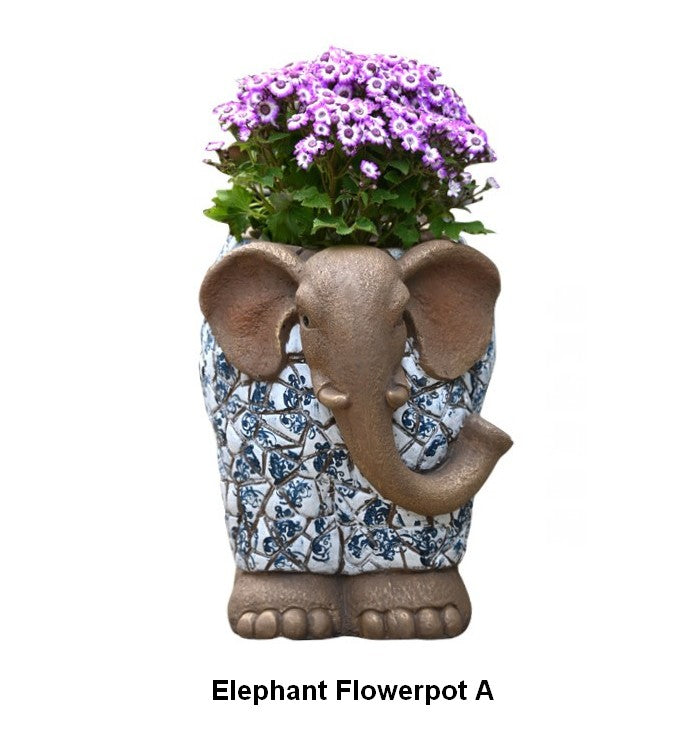 Large Garden Flower Pot, Elephant Flowerpot, Unique Garden Flowerpot, Resin Statue for Garden, Modern Animal Statue for Garden Ornaments, Villa Outdoor Decor Gardening Ideas-LargePaintingArt.com