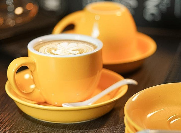 Cappuccino Coffee Mug, Yellow Coffee Cup, Yellow Tea Cup, Ceramic Coffee Cup, Coffee Cup and Saucer Set-LargePaintingArt.com