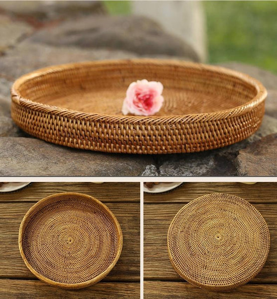 Indonesia Hand Woven Storage Basket, Natural Fiber Decorative Baskets, Small Rustic Food Basket-LargePaintingArt.com