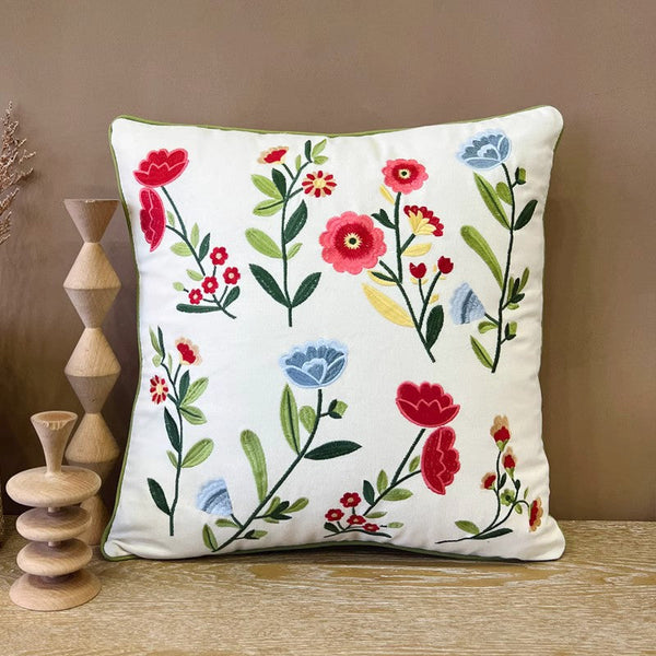 Throw Pillows for Couch, Spring Flower Decorative Throw Pillows, Farmhouse Sofa Decorative Pillows, Embroider Flower Cotton Pillow Covers-LargePaintingArt.com