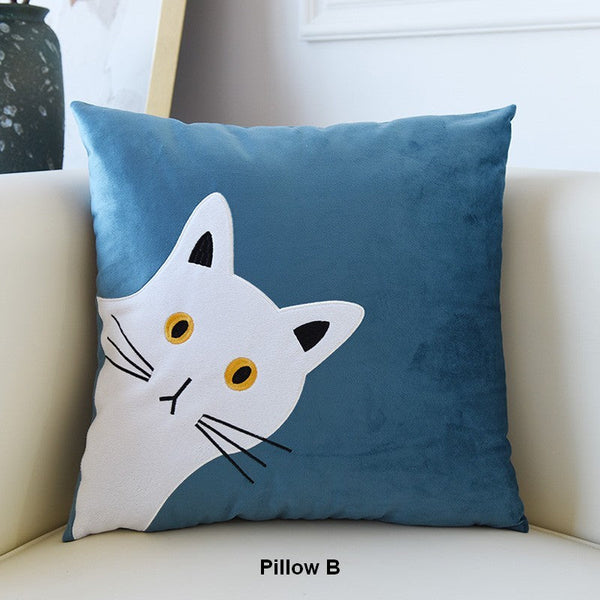 Modern Sofa Decorative Pillows, Lovely Cat Pillow Covers for Kid's Room, Cat Decorative Throw Pillows for Couch, Modern Decorative Throw Pillows-LargePaintingArt.com