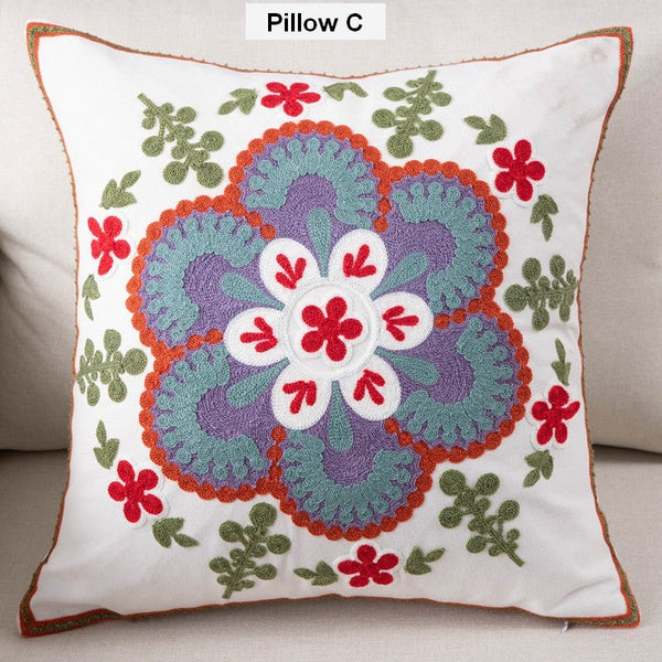 Flower Decorative Pillows for Couch, Sofa Decorative Pillows, Embroider Flower Cotton Pillow Covers, Farmhouse Decorative Throw Pillows-LargePaintingArt.com