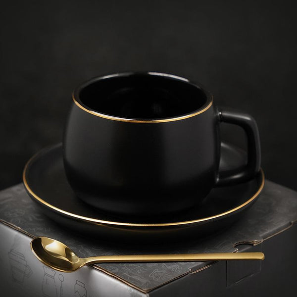 Handmade Black Coffee Cup, Green Coffee Mug, White Coffee Cups, Tea Cup, Ceramic Cup, Round Coffee Cup and Saucer Set-LargePaintingArt.com