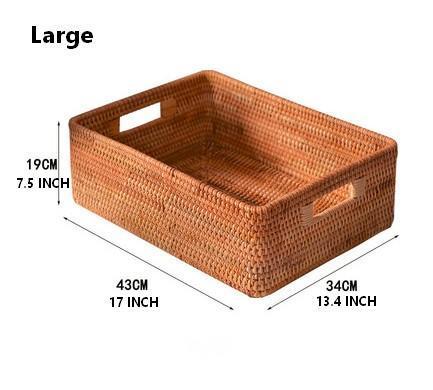 Large Woven Rattan Storage Basket, Rectangular Basket with Handle, Storage Baskets for Living Room-LargePaintingArt.com