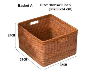 Storage Basket for Shelves, Woven Storage Basket for Toys, Rattan Storage Basket for Clothes, Large Rectangular Storage Basket, Storage Baskets for Bedroom-LargePaintingArt.com