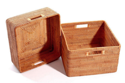 Storage Baskets for Kitchen, Woven Rattan Rectangular Storage Baskets, Wicker Storage Basket for Clothes, Storage Baskets for Bathroom, Storage Baskets for Toys-LargePaintingArt.com