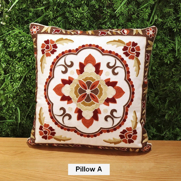 Cotton Flower Decorative Pillows, Sofa Decorative Pillows, Embroider Flower Cotton Pillow Covers, Farmhouse Decorative Throw Pillows for Couch-LargePaintingArt.com