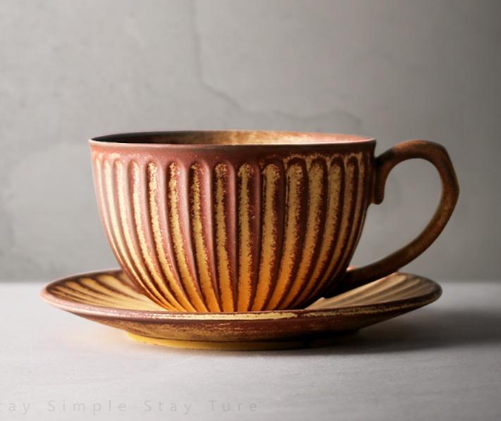 Brown Pottery Coffee Cups, Cappuccino Coffee Mug, Latte Coffee Cup, White Tea Cup, Ceramic Coffee Cup, Coffee Cup and Saucer Set-LargePaintingArt.com
