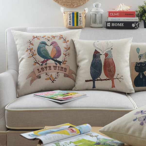 Simple Decorative Pillow Covers, Decorative Sofa Pillows for Living Room, Love Birds Throw Pillows for Couch, Singing Birds Decorative Throw Pillows-LargePaintingArt.com
