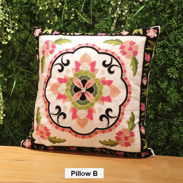 Cotton Flower Decorative Pillows, Sofa Decorative Pillows, Embroider Flower Cotton Pillow Covers, Farmhouse Decorative Throw Pillows for Couch-LargePaintingArt.com