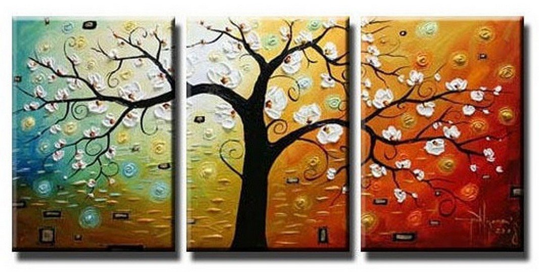Abstract Art, Canvas Painting, Wall Art, Large Painting, 3 Piece Canvas Art, Tree of Life Painting-LargePaintingArt.com