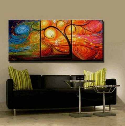 Abstract Painting, Canvas Painting, Living Room Wall Art, 3 Piece Canvas Art, Tree of Life Painting, Colorful Tree-LargePaintingArt.com