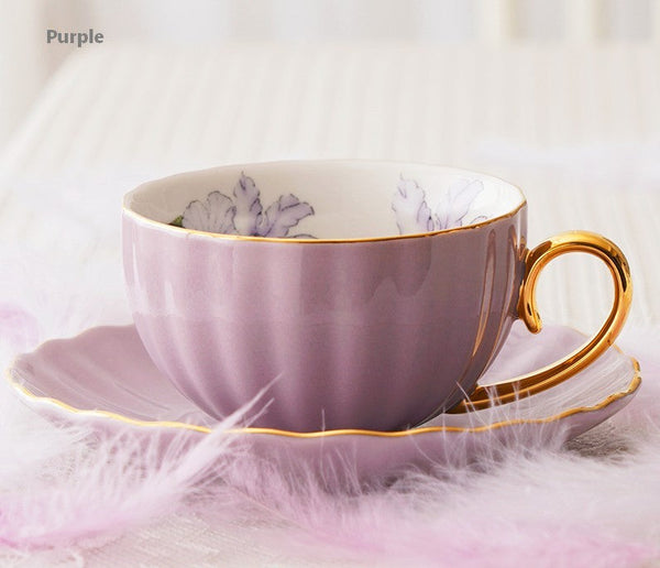 Beautiful British Tea Cups, Unique Afternoon Tea Cups and Saucers, Elegant Ceramic Coffee Cups, Royal Bone China Porcelain Tea Cup Set-LargePaintingArt.com