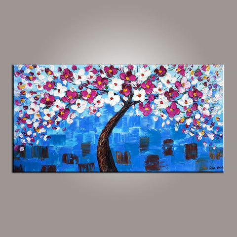 Flower Tree Painting, Abstract Art Painting, Painting on Sale, Canvas Wall Art, Dining Room Wall Art, Canvas Art, Modern Art, Contemporary Art-LargePaintingArt.com