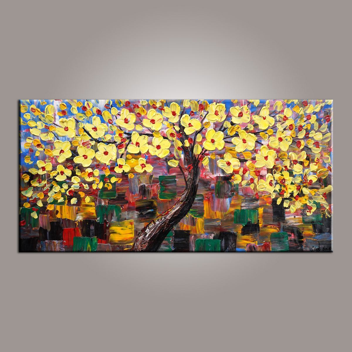 Flower Tree Painting, Canvas Wall Art, Abstract Art Painting, Painting on Sale, Dining Room Wall Art, Canvas Art, Modern Art, Contemporary Art-LargePaintingArt.com