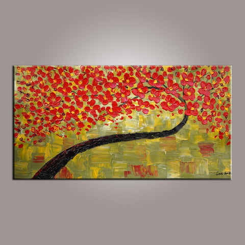 Painting on Sale, Canvas Art, Red Flower Tree Painting, Abstract Art Painting, Dining Room Wall Art, Art on Canvas, Modern Art, Contemporary Art-LargePaintingArt.com