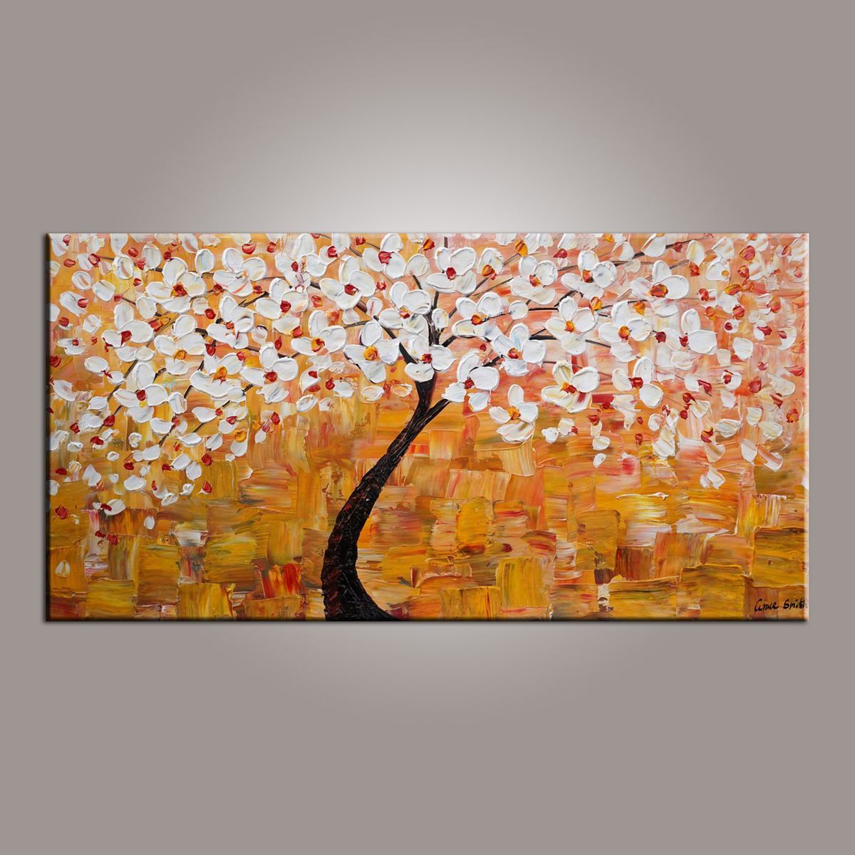 Art on Sale, Flower Tree Painting, Abstract Art Painting, Art on Canvas, Tree of Life Art, Contemporary Art-LargePaintingArt.com