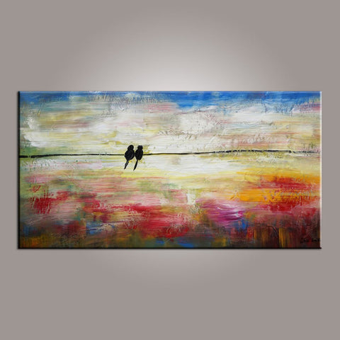 Modern Art, Abstract Art, Love Birds Painting, Painting for Sale, Contemporary Art, Flower Art, Abstract Art, Living Room Wall Art, Canvas Art-LargePaintingArt.com