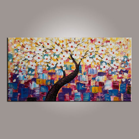 Painting on Sale, Canvas Art, Flower Tree Painting, Abstract Art Painting, Living Room Wall Art, Art on Canvas, Modern Art, Contemporary Art-LargePaintingArt.com