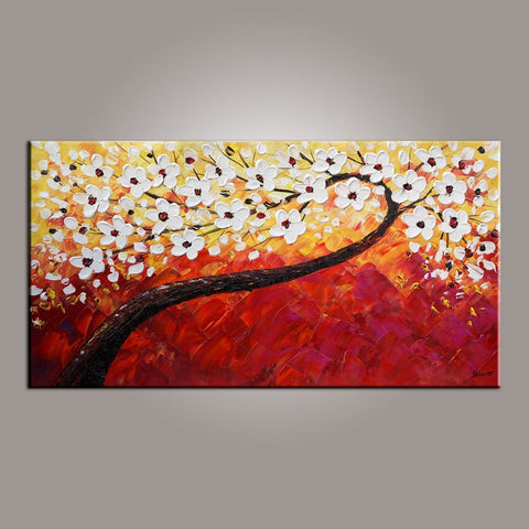 Flower Oil Painting, Painting for Sale, Tree Painting, Abstract Art Painting, Canvas Wall Art, Bedroom Wall Art, Canvas Art, Modern Art, Contemporary Art-LargePaintingArt.com
