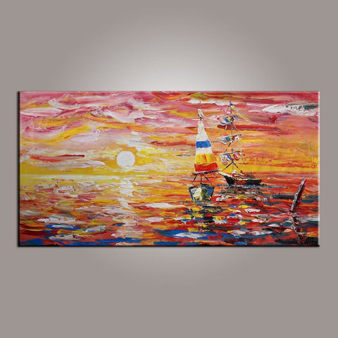 Contemporary Art, Boat Painting, Modern Art, Art Painting, Abstract Art, Living Room Wall Art, Canvas Art, Art for Sale-LargePaintingArt.com