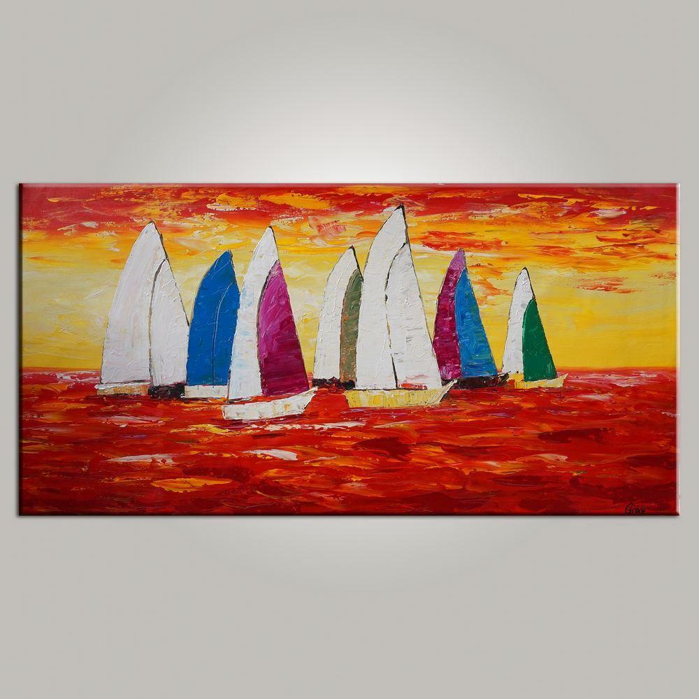 Abstract Art, Painting for Sale, Contemporary Art, Sail Boat Painting, Canvas Art, Living Room Wall Art, Modern Art-LargePaintingArt.com