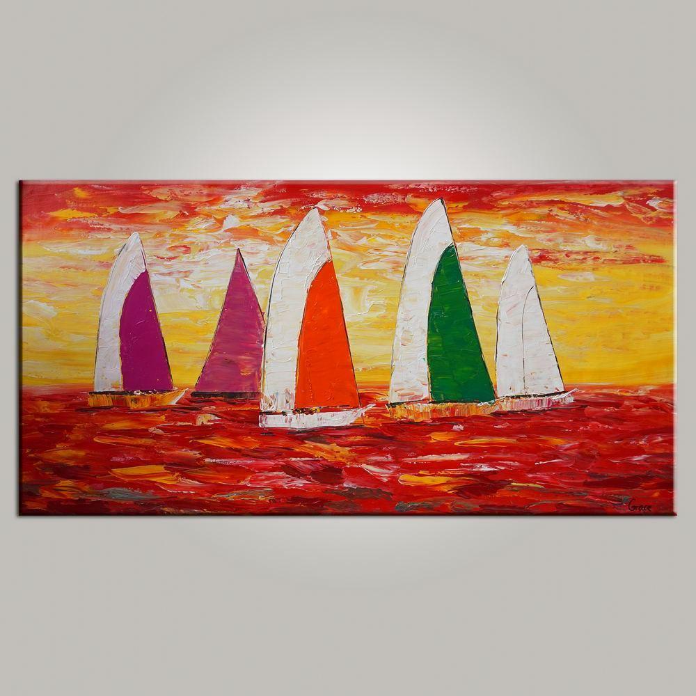 Contemporary Art, Sail Boat Painting, Abstract Art, Painting for Sale, Canvas Art, Living Room Wall Art, Modern Art-LargePaintingArt.com