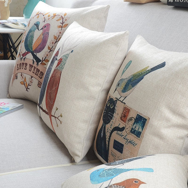 Modern Sofa Decorative Pillows for Children's Room, Singing Birds Decorative Throw Pillows, Love Birds Throw Pillows for Couch, Decorative Pillow Covers-LargePaintingArt.com