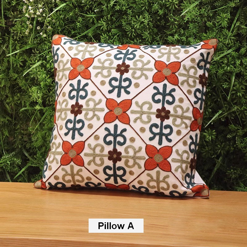 Cotton Flower Decorative Pillows, Decorative Sofa Pillows, Embroider Flower Cotton Pillow Covers, Farmhouse Decorative Throw Pillows for Couch-LargePaintingArt.com