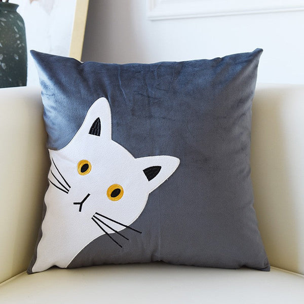 Modern Decorative Throw Pillows, Lovely Cat Pillow Covers for Kid's Room, Modern Sofa Decorative Pillows, Cat Decorative Throw Pillows for Couch-LargePaintingArt.com