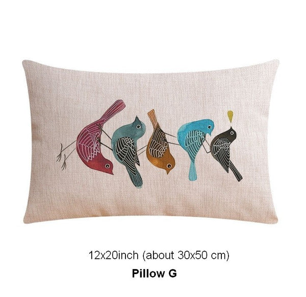Simple Decorative Pillow Covers, Decorative Sofa Pillows for Living Room, Love Birds Throw Pillows for Couch, Singing Birds Decorative Throw Pillows-LargePaintingArt.com