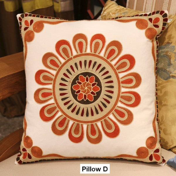 Decorative Throw Pillows for Couch, Embroider Flower Cotton Pillow Covers, Cotton Flower Decorative Pillows, Farmhouse Decorative Sofa Pillows-LargePaintingArt.com