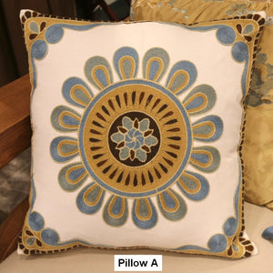 Modern Sofa Pillows for Couch, Embroider Flower Cotton Pillow Covers, Cotton Flower Decorative Pillows, Farmhouse Decorative Sofa Pillows-LargePaintingArt.com