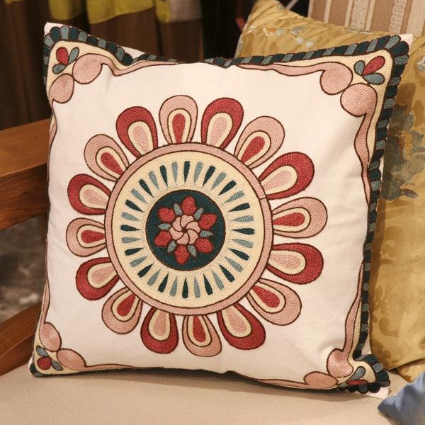Modern Sofa Pillows for Couch, Embroider Flower Cotton Pillow Covers, Cotton Flower Decorative Pillows, Farmhouse Decorative Sofa Pillows-LargePaintingArt.com