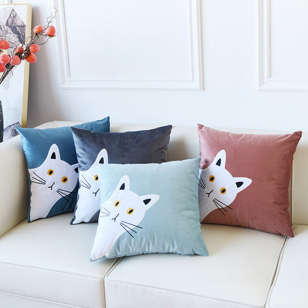 Modern Sofa Decorative Pillows, Lovely Cat Pillow Covers for Kid's Room, Cat Decorative Throw Pillows for Couch, Modern Decorative Throw Pillows-LargePaintingArt.com