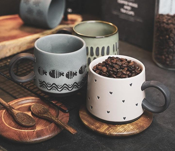 Latte Coffee Cup, Ceramic Coffee Mug, Handmade Pottery Coffee Cup, Large Coffee Cup, Large Tea Cup-LargePaintingArt.com