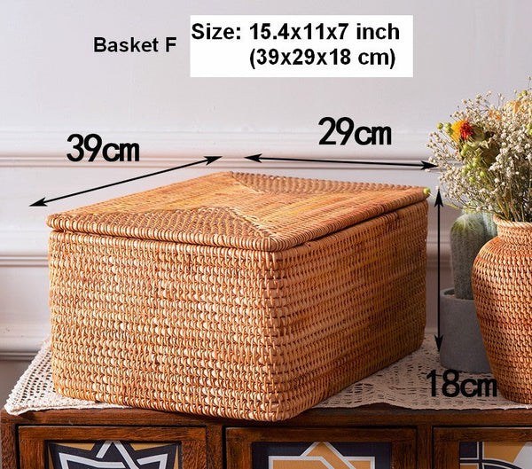 Storage Baskets with Lid, Rectangular Storage Baskets, Storage Baskets for Clothes, Pantry Storage Baskets, Rattan Woven Storage Basket for Bedroom-LargePaintingArt.com