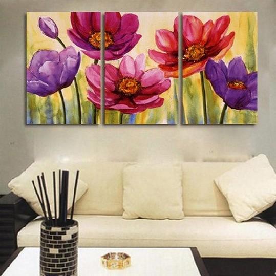 Flower Art, Floral Painting, Canvas Painting, Original Art, Large Painting, Abstract Oil Painting, Living Room Art, Modern Art, 3 Piece Wall Art, Abstract Painting-LargePaintingArt.com