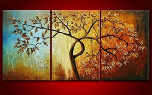 Canvas Painting, Original Art, Abstract Oil Painting, 3 Piece Wall Art, Abstract Painting, Tree of Life Painting-LargePaintingArt.com
