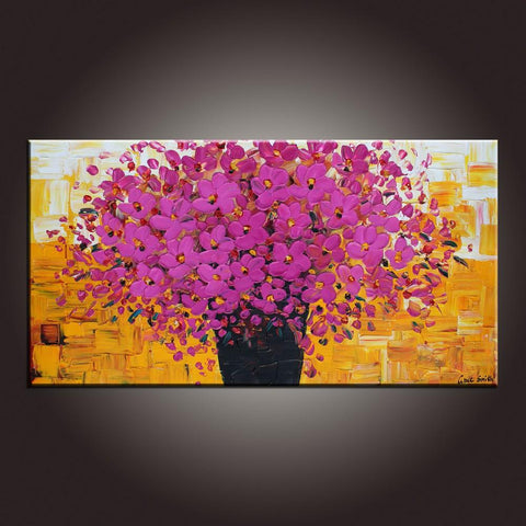 Contemporary Wall Art, Flower Painting, Modern Art, Art on Canvas, Abstract Art Painting, Canvas Painting, Dining Room Wall Art, Canvas Art-LargePaintingArt.com