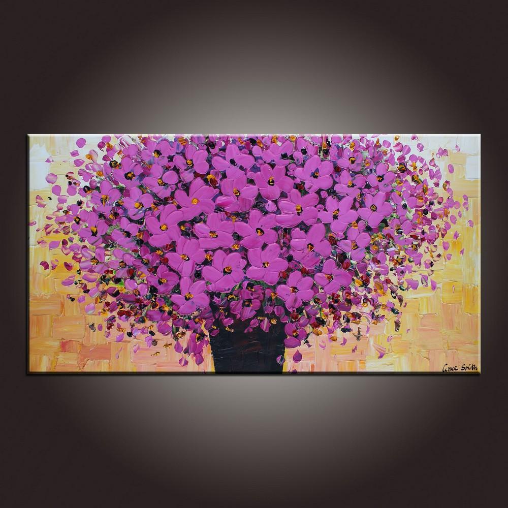 Modern Art, Art on Canvas, Contemporary Wall Art, Flower Painting, Abstract Art Painting, Canvas Painting, Dining Room Wall Art, Canvas Art-LargePaintingArt.com