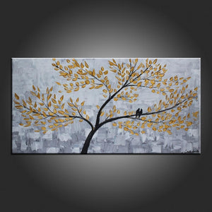 Abstract Art, Love Birds Painting, Flower Art, Abstract Art Painting, Living Room Wall Art-LargePaintingArt.com