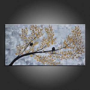 Art Painting, Abstract Art, Love Birds Painting, Modern Art, Contemporary Art, Flower Art, Canvas Art-LargePaintingArt.com