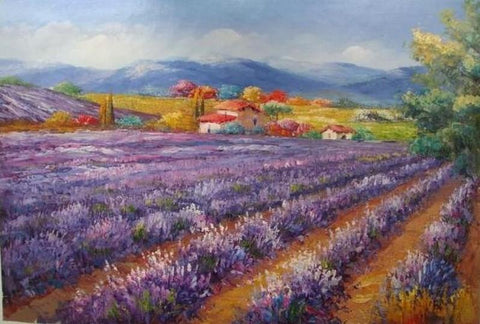Canvas Painting, Landscape Painting, Lavender Field, Wall Art, Large Painting, Living Room Wall Art, Oil Painting, Canvas Art, Autumn Painting-LargePaintingArt.com
