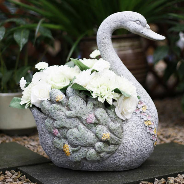 Extra Large Swan Flower Pot, Animal Statue for Garden Ornament, Swan Statues, Villa Courtyard Decor, Outdoor Decoration Ideas, Garden Ideas-LargePaintingArt.com