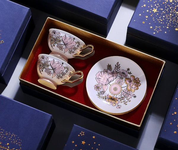 Unique Iris Flower Tea Cups and Saucers in Gift Box, Elegant Ceramic Coffee Cups, Afternoon British Tea Cups, Royal Bone China Porcelain Tea Cup Set-LargePaintingArt.com