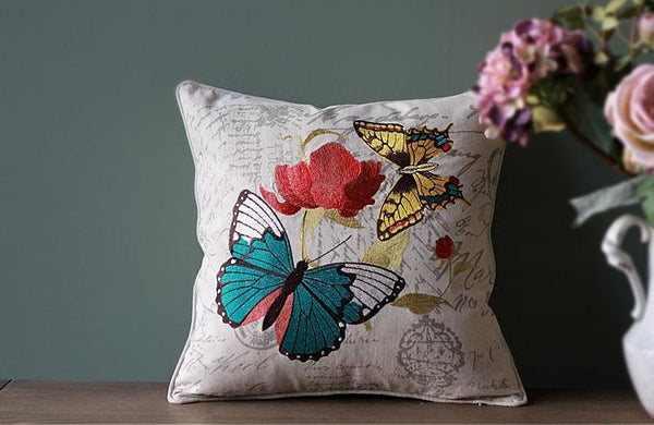 Decorative Throw Pillows, Butterfly Cotton and linen Pillow Cover, Sofa Decorative Pillows, Decorative Pillows for Couch-LargePaintingArt.com