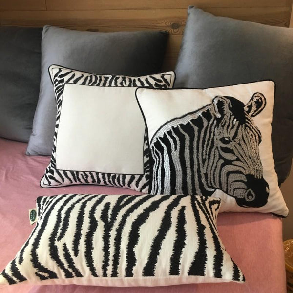 Chenille Zebra Pillow Cover, Decorative Throw Pillow, Modern Sofa Pillows, Decorative Pillows for Car-LargePaintingArt.com